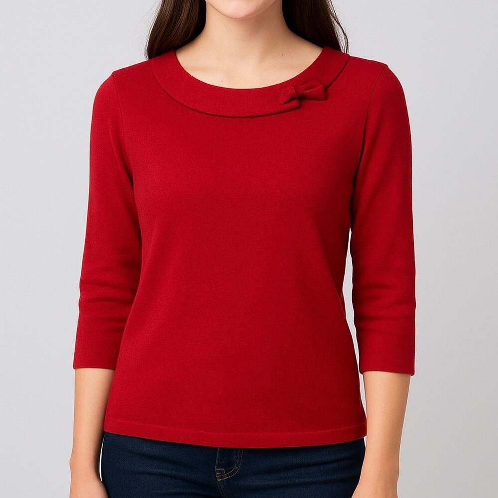 Sag Harbor Peter Pan Boat Neck Red Tight Knit 3/4 Sleeve Sweater Size Medium